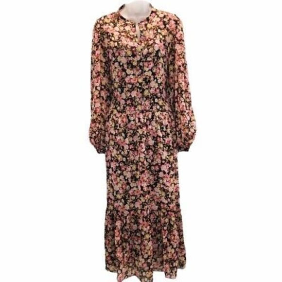 H&M Dresses & Skirts - H&M Black Pink Sheer Floral Peasant Maxi Dress XS